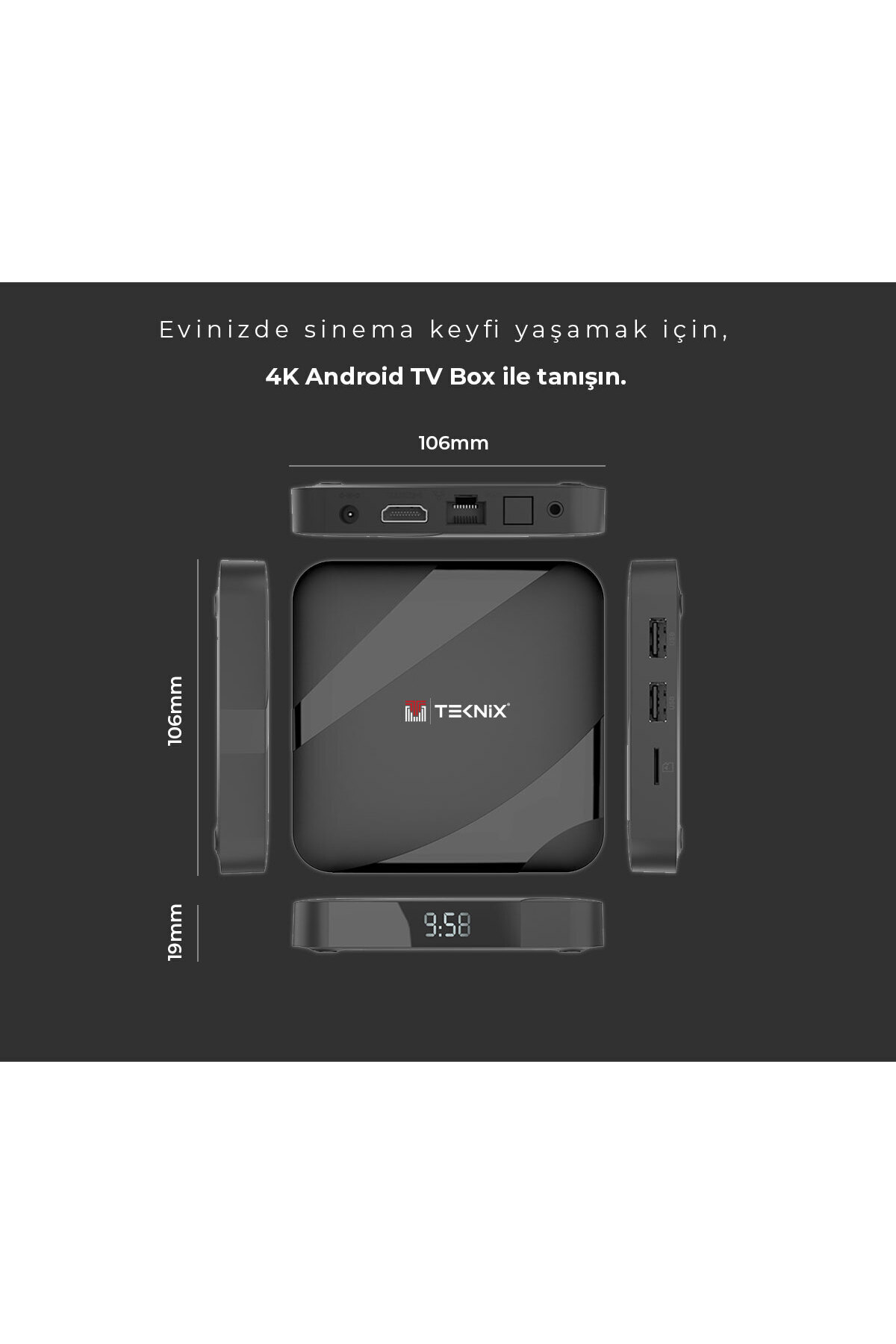 TEKNIX 4K Android 12 TV Box 2/16gb Bluetooth ve wifi TX-618 PRO