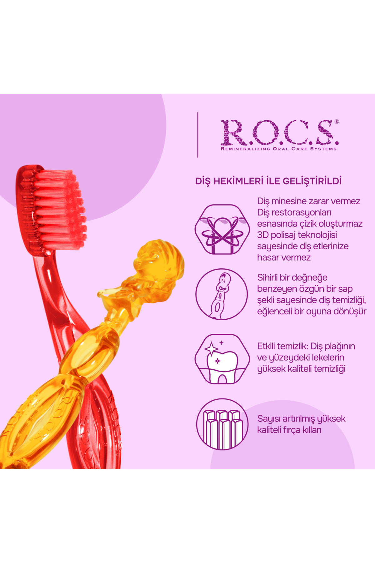 R.O.C.S. 3-7 Yaş Diş Fırçası - Kırmızı Rocs07k fotoğrafı 2 (önizleme)