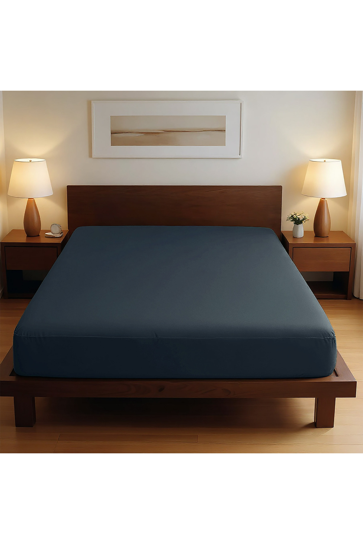 TEOHOMELİNENS 130 GSM, %100 Pamuk Premium Kalite Süprem Lastikli Çarşaf, Battal Boy 200-220x200 cm- NAVY