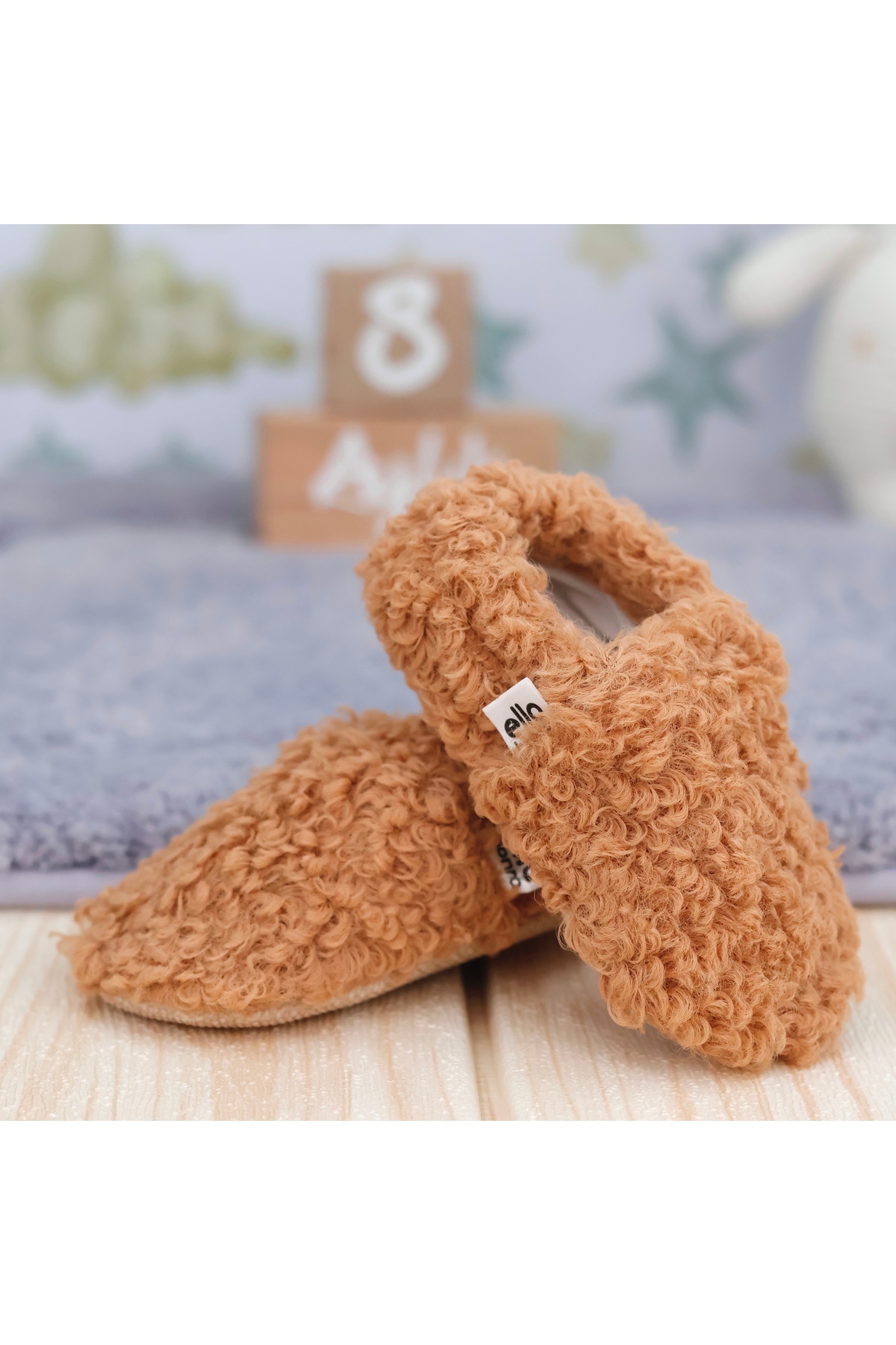 Ella Bonna Teddy Bebek Pandufu Ev Patiği, Kaydırmaz Taban, Organik Pamuk Astar, Ev Kreş Ayakkabısı Taba fotoğrafı 6 (önizleme)