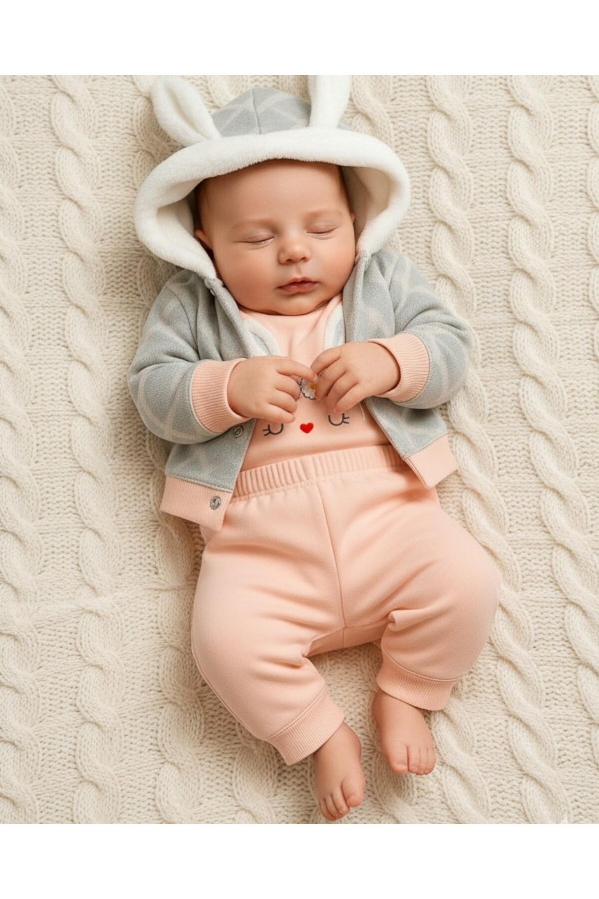 VOY KİDS YENİDOĞAN KIZ BEBEK HEDİYELİK 3 PARÇA TAVŞAN KULAKLI ŞİRİN ZIBIN TAKIMI fotoğrafı 2 (önizleme)