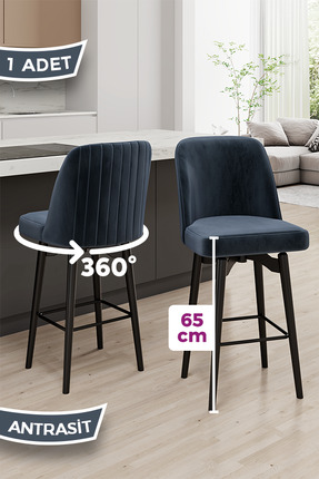 Canisa Evax Serisi 1 Adet Antrasit Bar Sandalyesi 360°c Döner Bar Sandalyesi ...