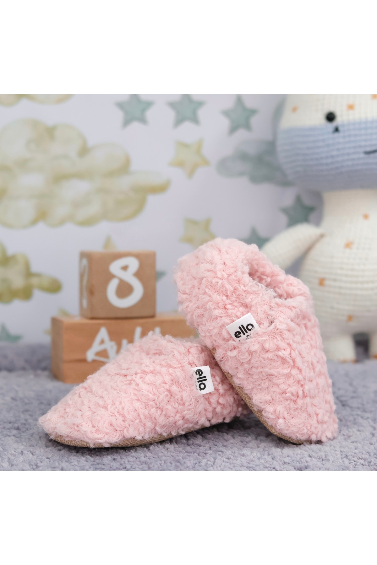 Ella Bonna Teddy Bebek Pandufu Ev Patiği, Kaydırmaz Taban, Organik Pamuk Astar, Ev Kreş Ayakkabısı Pembe fotoğrafı 7 (önizleme)