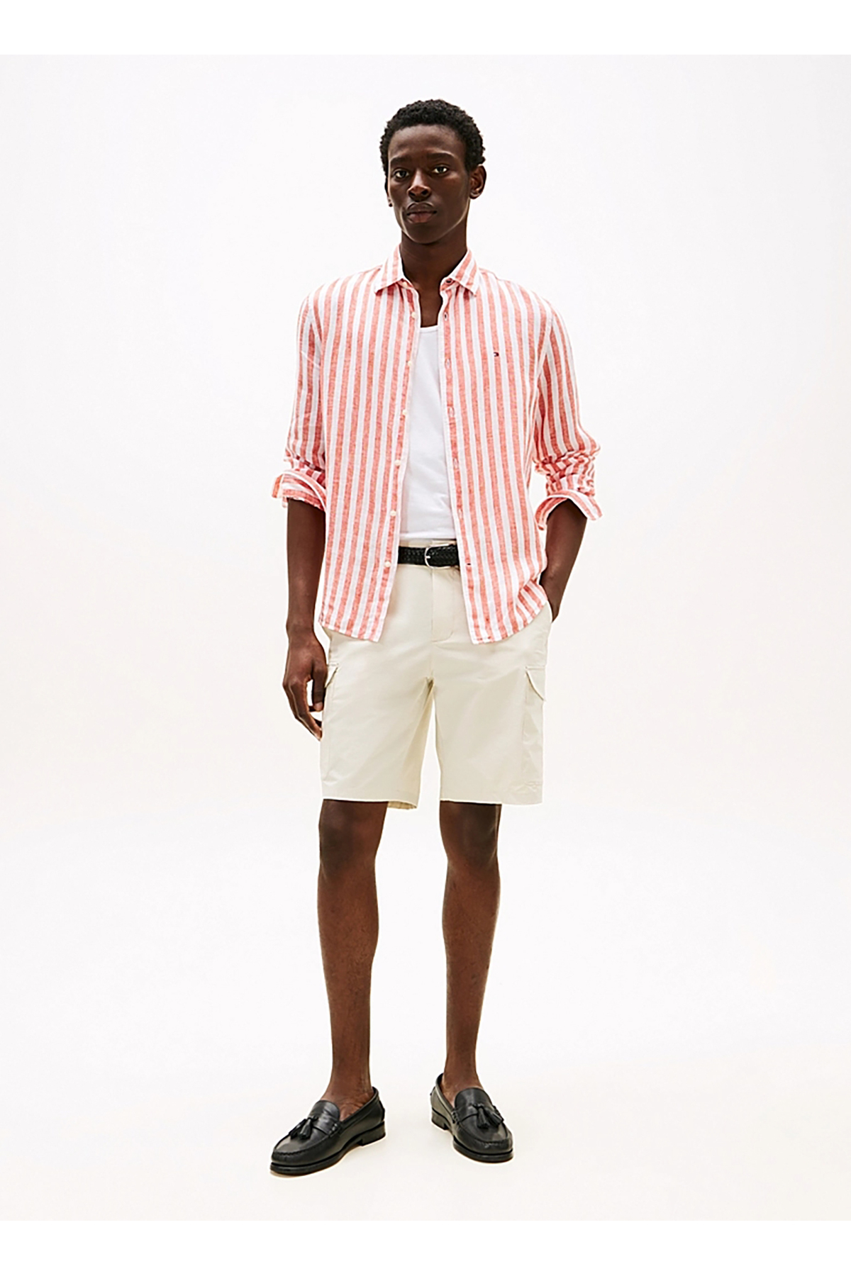 تامی هیلفیگر پیراهن مردانه معمولی یقه گرد نارنجی MW0MW394760DM_LT OXFD REGATTA STRIP