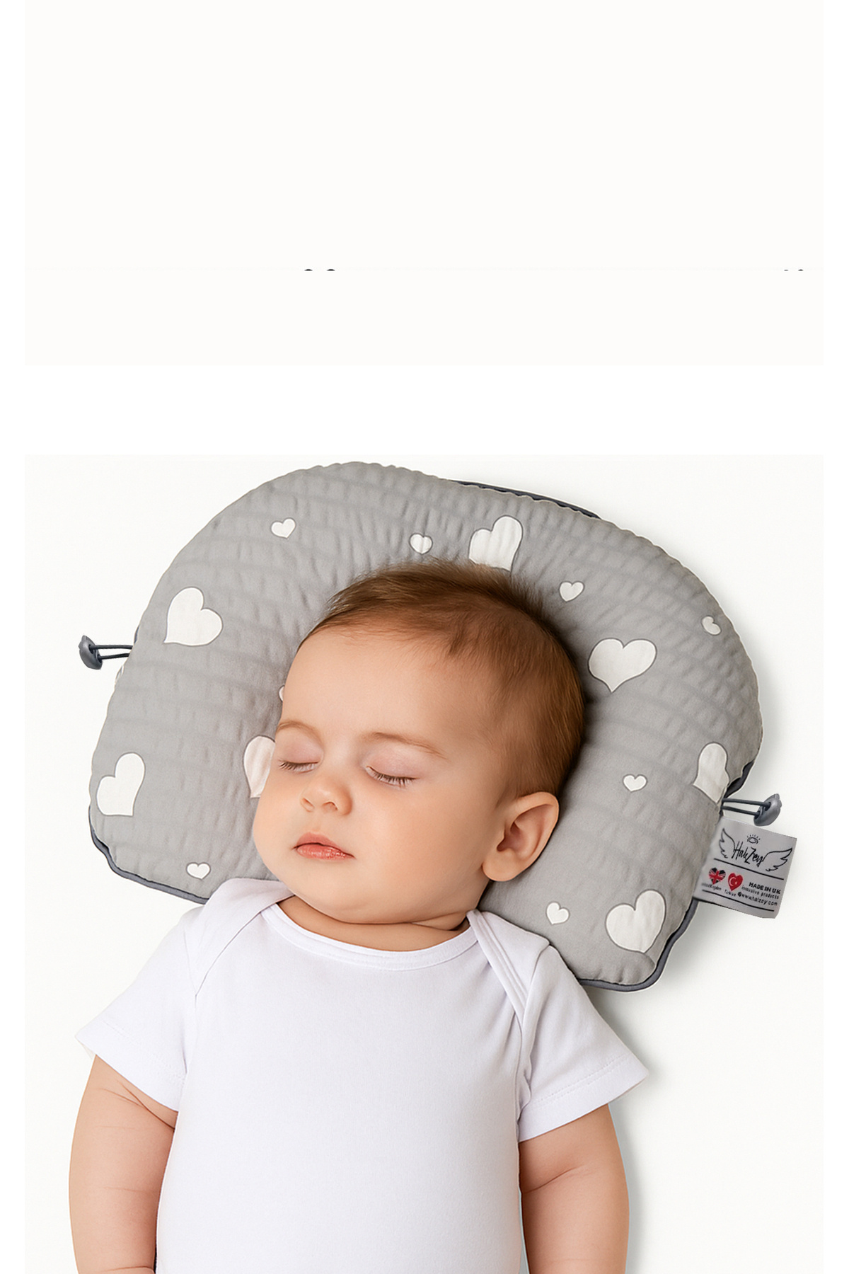 HALZEY Düz Kafa Yastığı & Bebek Yastığı %100 Pamuk, Terletmez, Gri Kalp Desenli fotoğrafı 7 (önizleme)