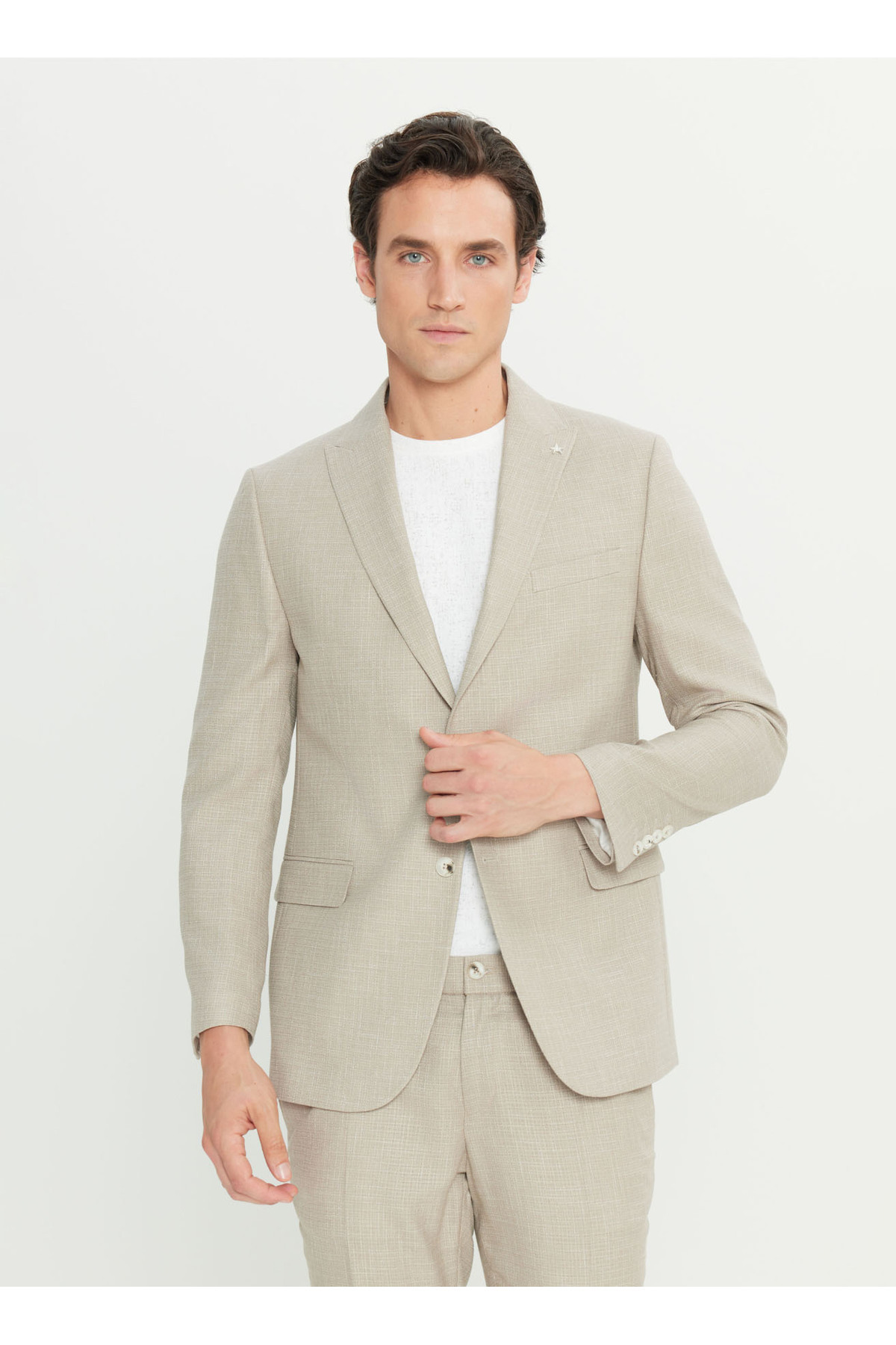 آلتین ییدلیز کلاسیکس کت و شلوار مردانه Altınyıldız کلاسیک کمر معمولی اسلیم فیت بژ ACE030252251_BEJ