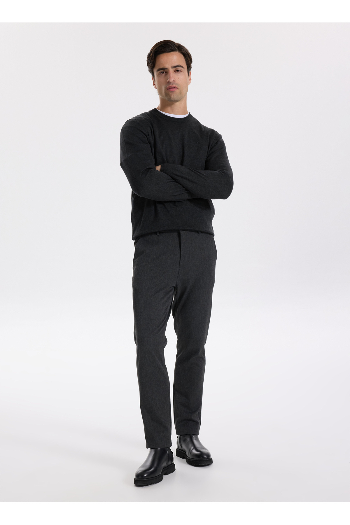 ژاکت مردانه ساده آنتراسیت ملانژ ساده Crew Neck F5WM-KZK 2556 — خاکستری — تصویر 2 از 2