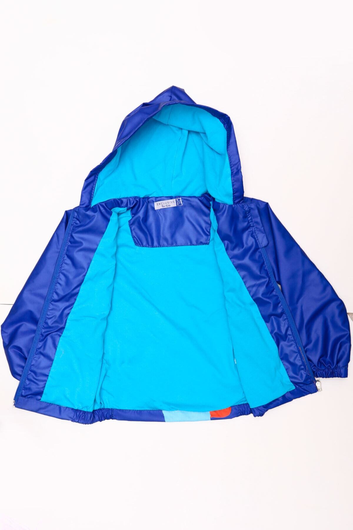 Mika Bebek & Çocuk Dinozor Desenli Kapüşonlu Mavi Erkek Çocuk Yağmurluk fotoğrafı 6 (önizleme)