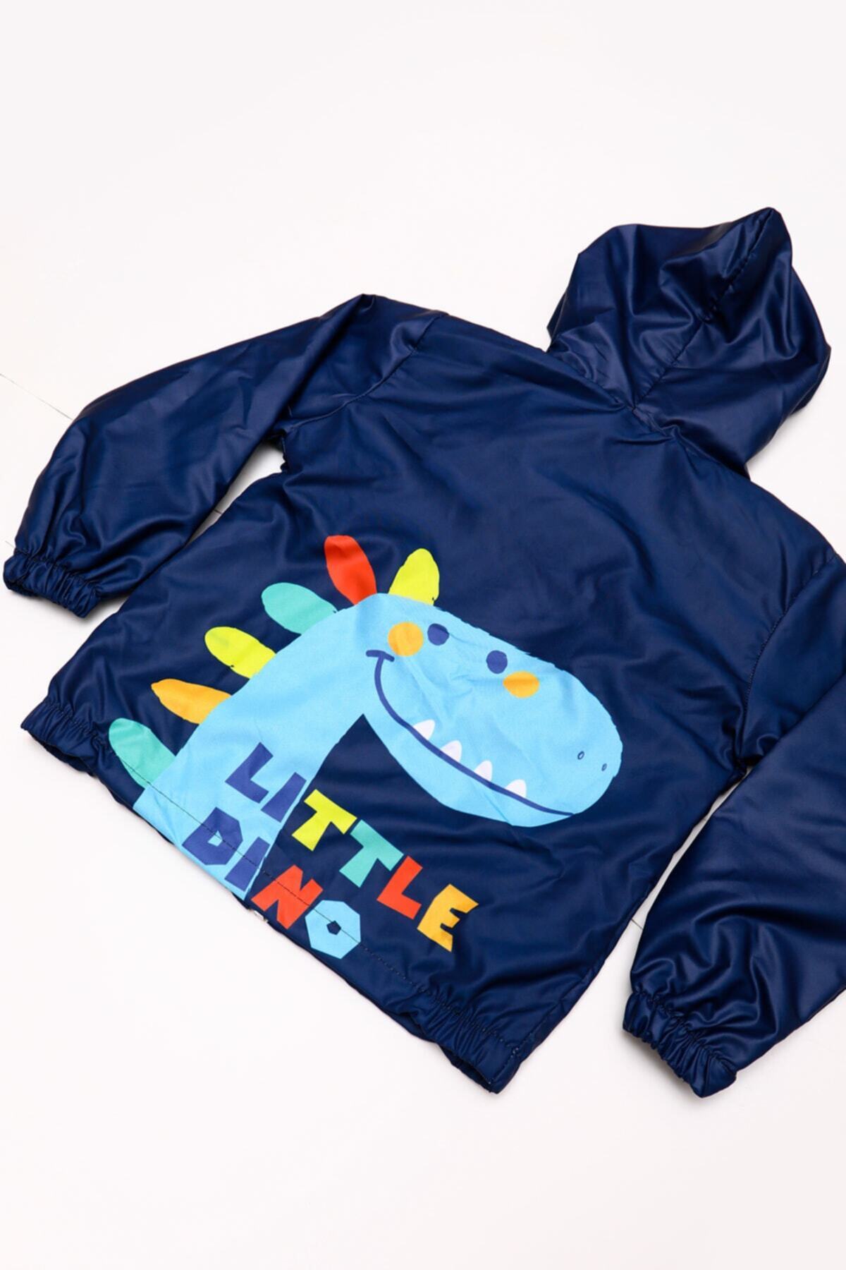 Mika Bebek & Çocuk Dinozor Desenli Kapüşonlu Erkek Çocuk Lacivert Yağmurluk fotoğrafı 6 (önizleme)