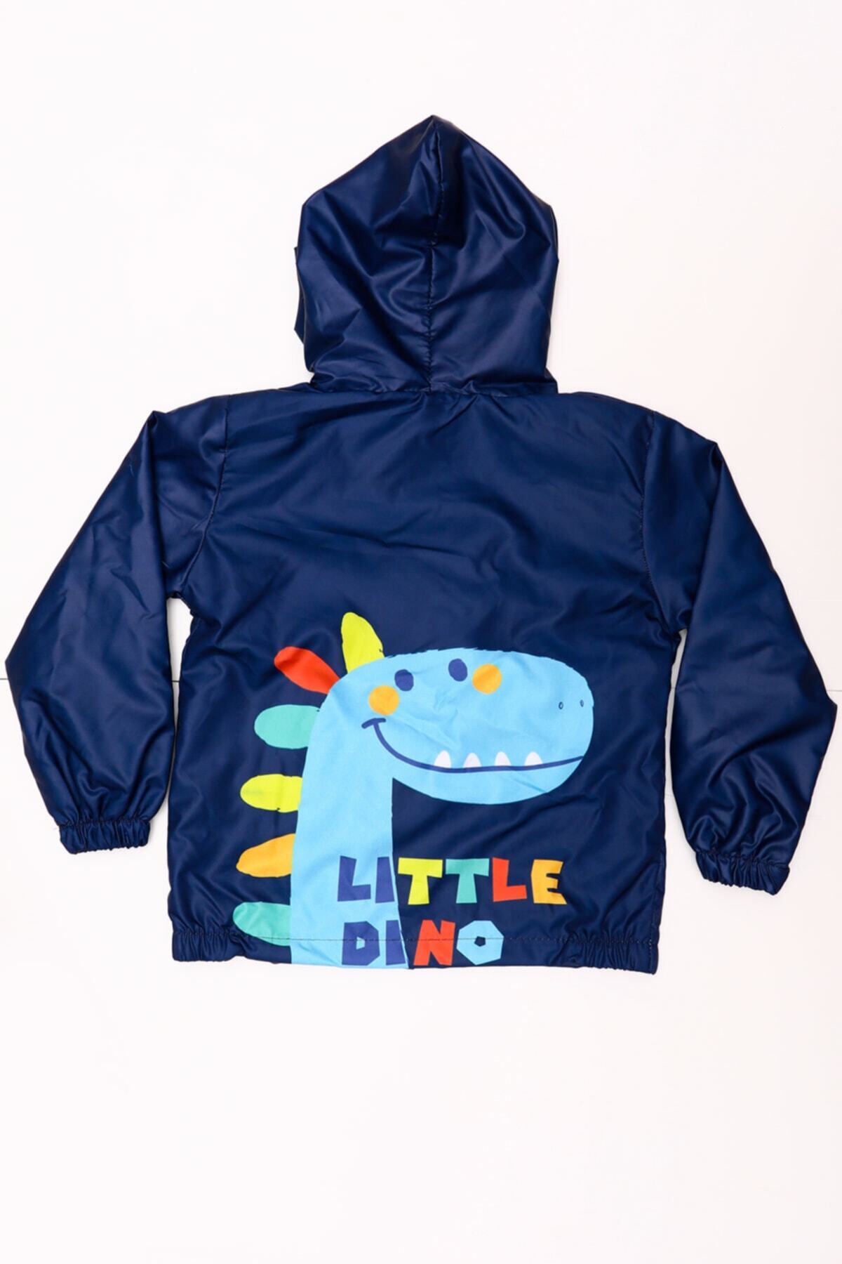 Mika Bebek & Çocuk Dinozor Desenli Kapüşonlu Erkek Çocuk Lacivert Yağmurluk fotoğrafı 2 (önizleme)