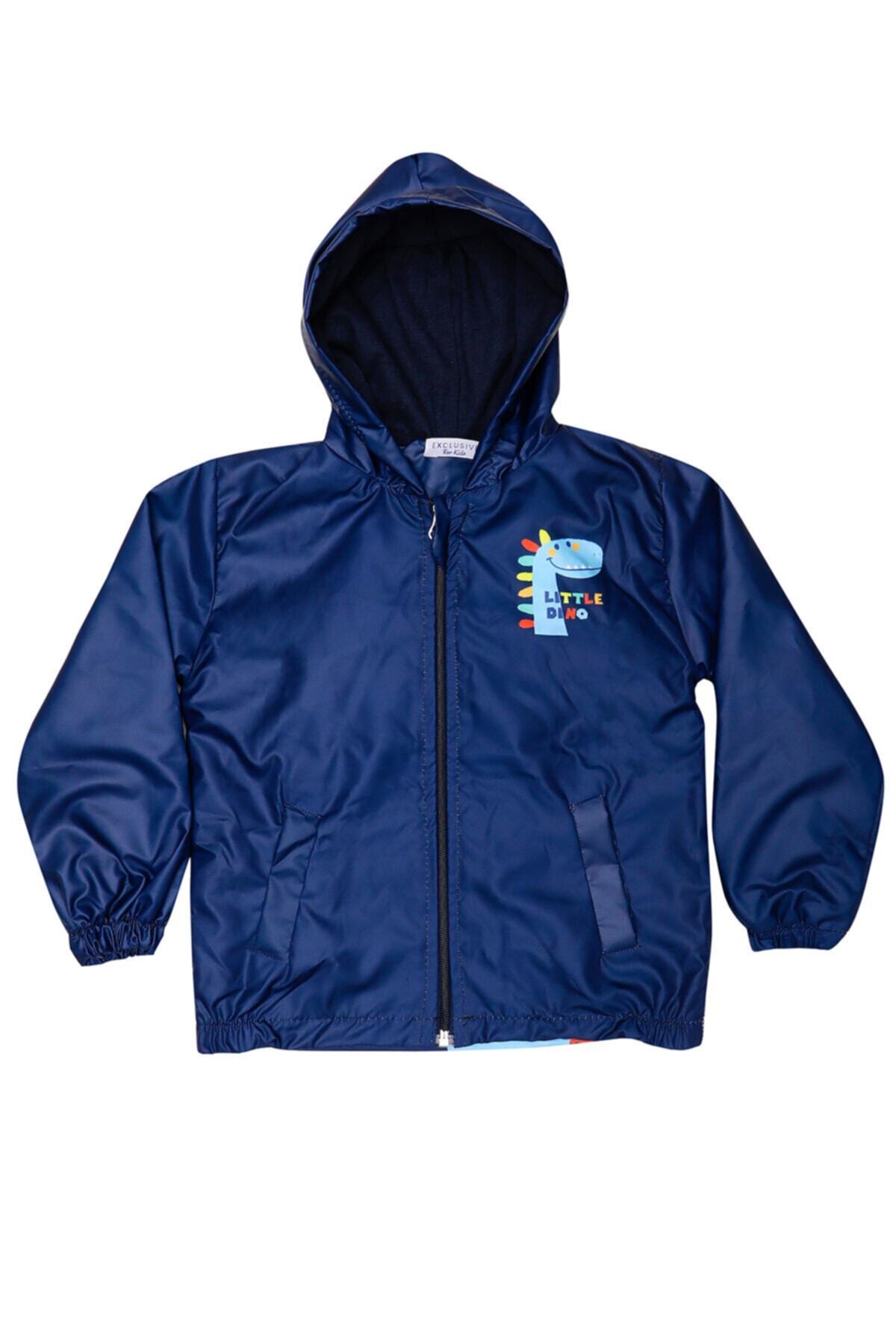 Mika Bebek & Çocuk Dinozor Desenli Kapüşonlu Erkek Çocuk Lacivert Yağmurluk fotoğrafı 3 (önizleme)