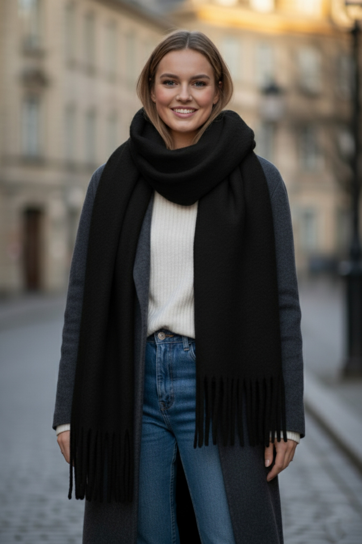 Bermody Puffy Siyah Yumuşak Dokulu Kadın Atkı Şal Omuz Şalı 50x190 cm