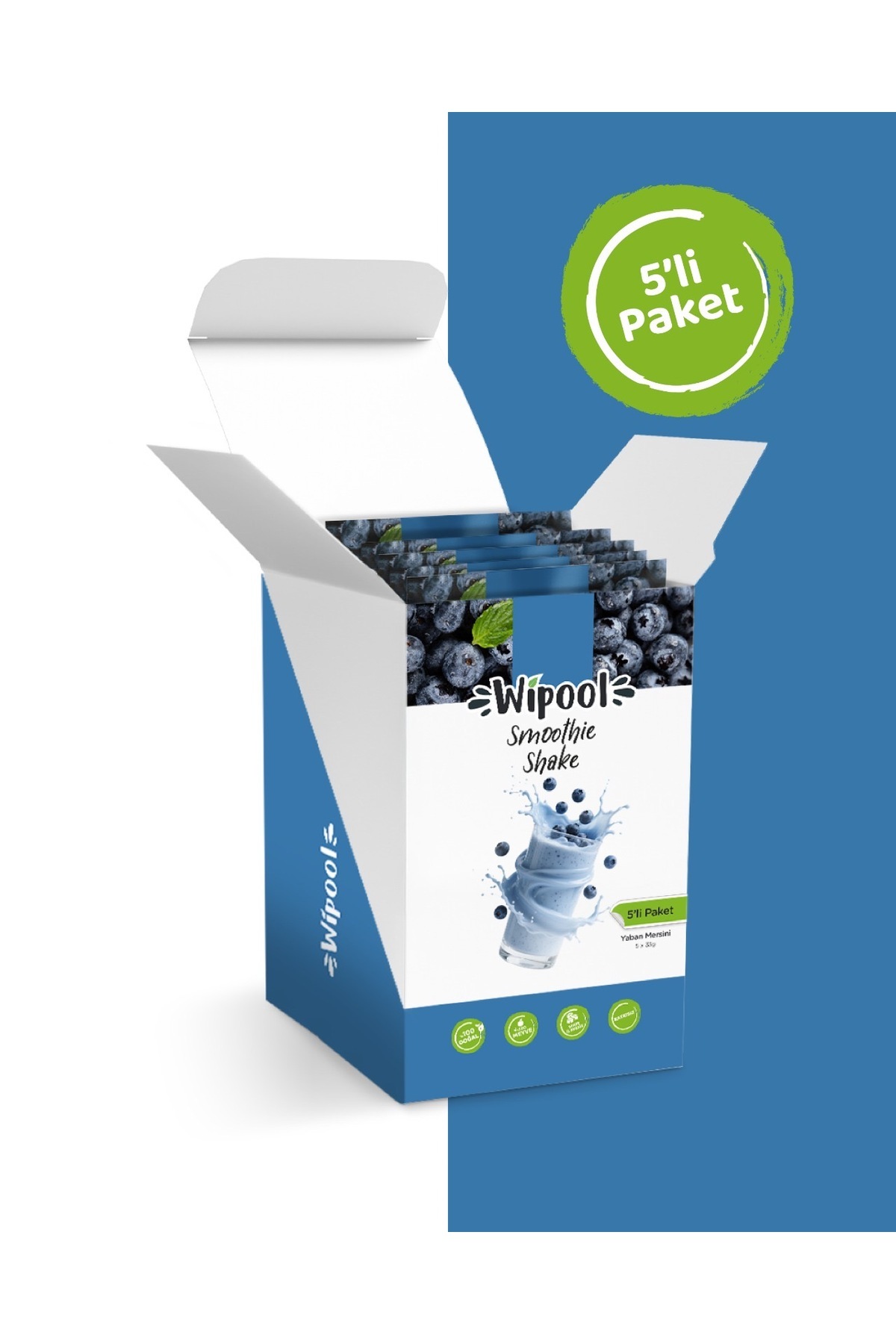 wipool organic discover the healthy life wipool Smoothie Shake Yaban Mersini(5'li Paket) %100 Meyve Katkısız ,Koruyucu ve ilave şeker içermez