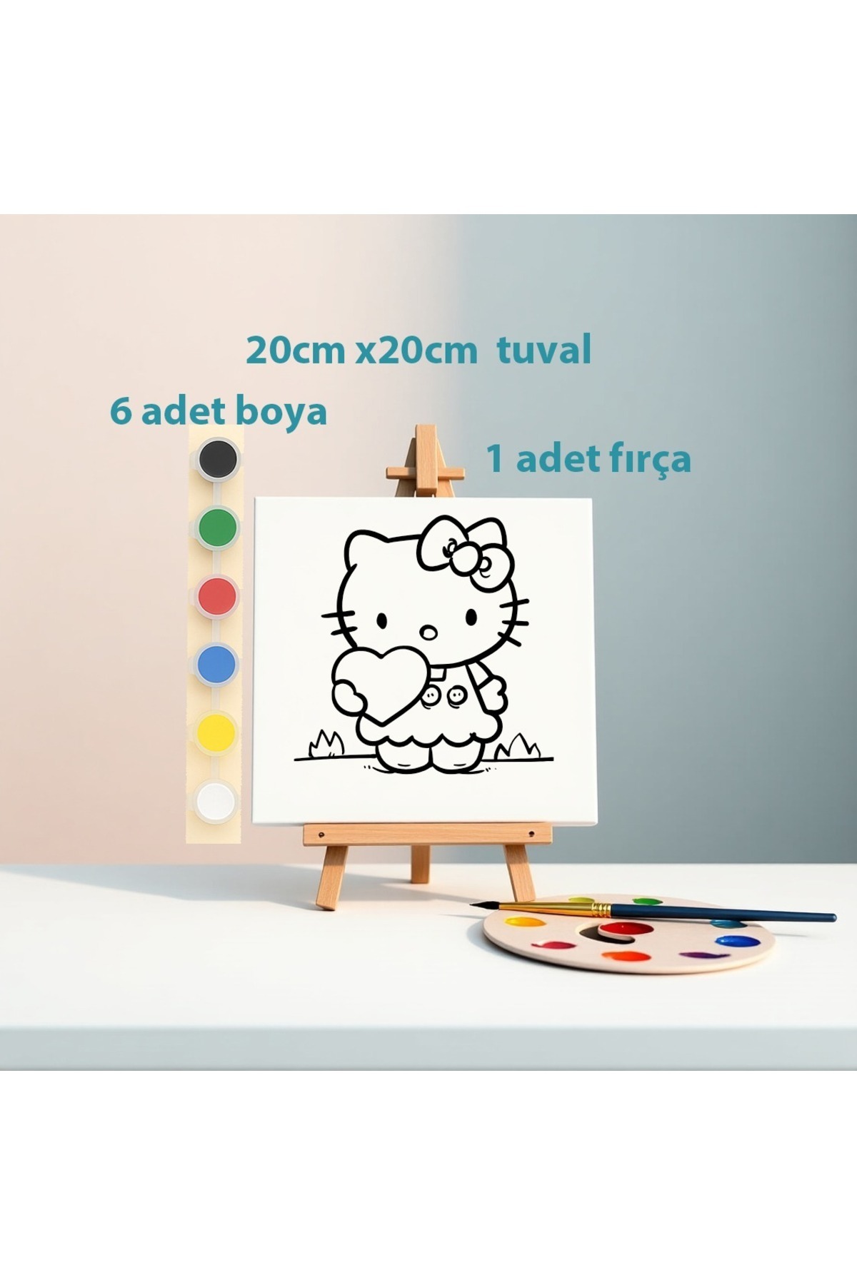 Hobiuniverse Çocuklar İçin Hello Kitty 20x20 Tuval Boyama Seti – Eğlenceli Aktivite, Çocuk Hediye Seti