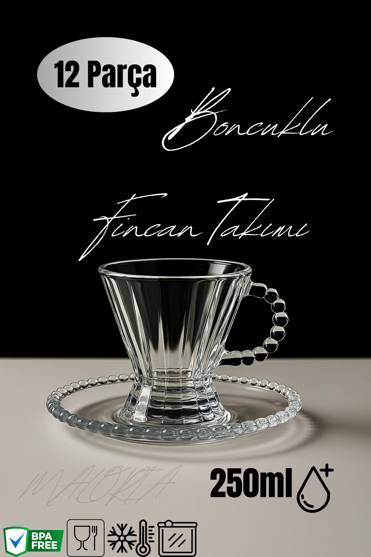 Maloria Lucy Boncuklu Fincan Seti | 300ml - 12 Parça