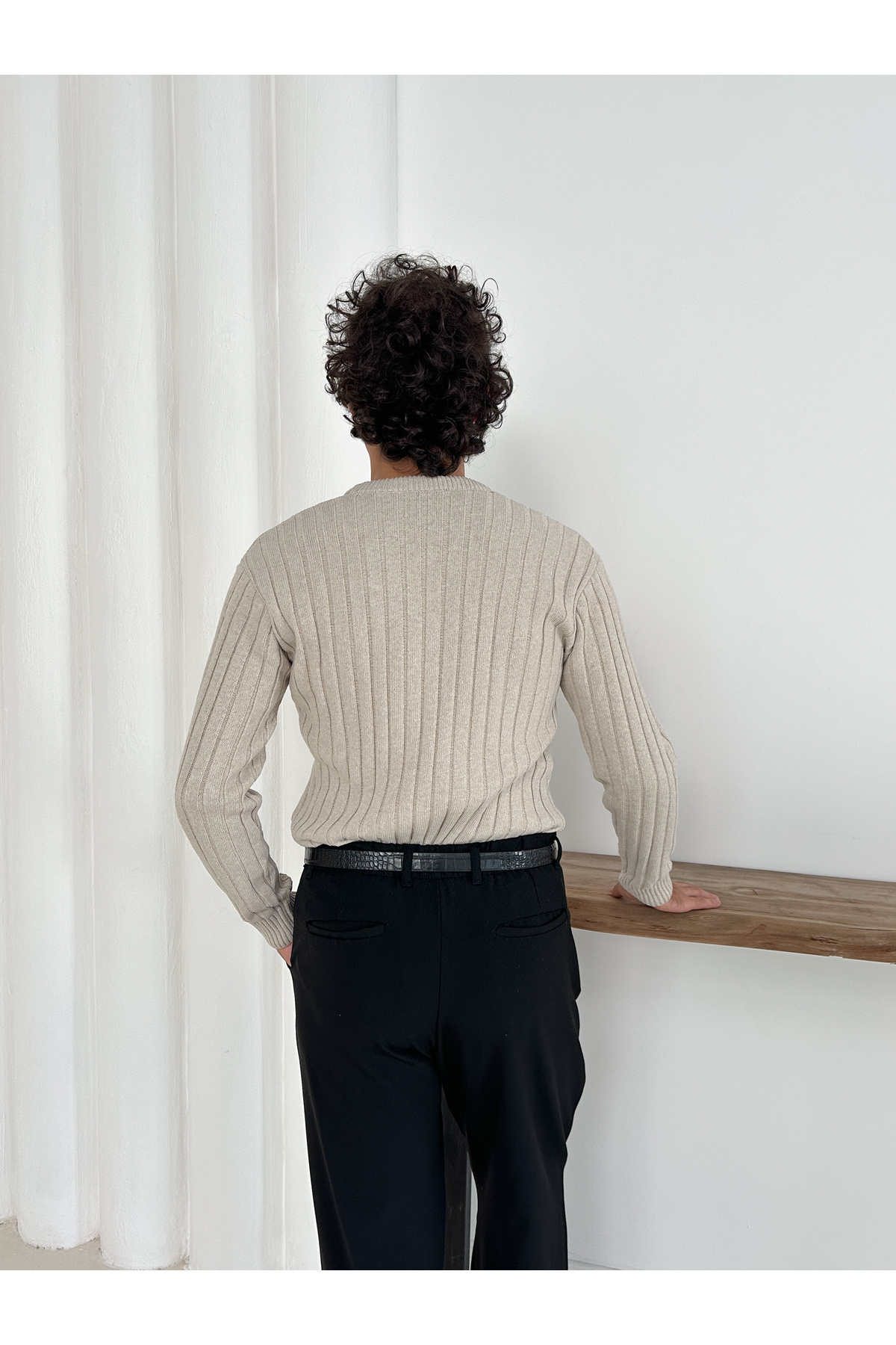 ژاکت بافتنی مردانه یقه گرد — بژ OTK-ERKEK-KZK — تصویر 9 از 9