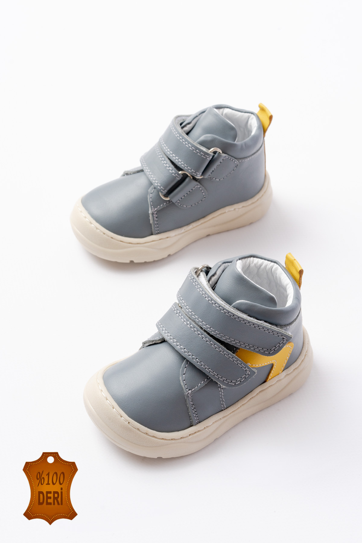 Genuine Leather Orthopedic Sole Stitched Velcro Baby Boy First Step Boots - Wide Fit