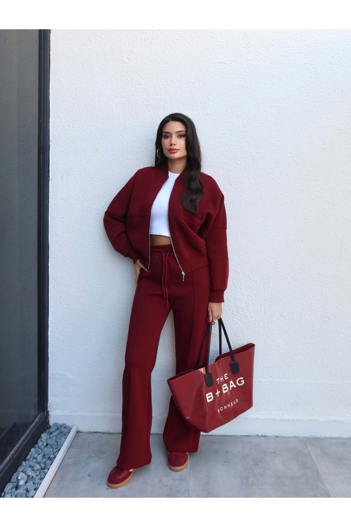 ESRAHELVACI Çimalı Fermuar Detay Şardonlu Eşofman Takım