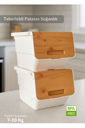 Jet's Home 2’li Bambu-Beyaz Tekerlekli Patateslik Soğanlık Oyuncak Kutusu Pat...
