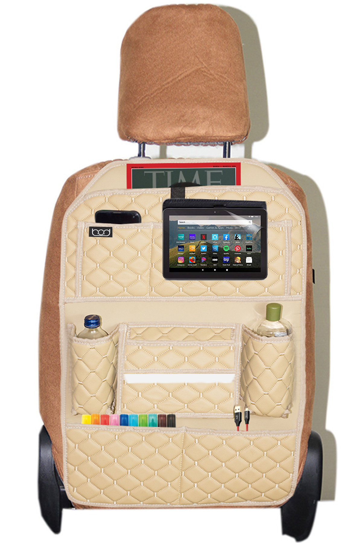 Bod Cunda Oto Koltuk Arkası Koruyucu Eşya Düzenleyici Araç içi Organizer Bej fotoğrafı 6 (önizleme)