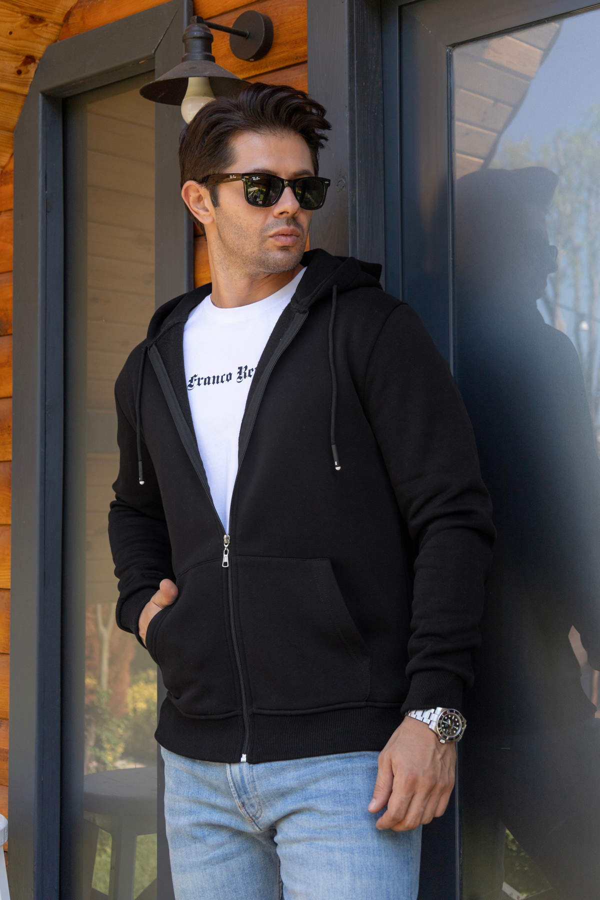 Hooded Neck Zippered 3 Thread Raised Cotton Sweatshirt