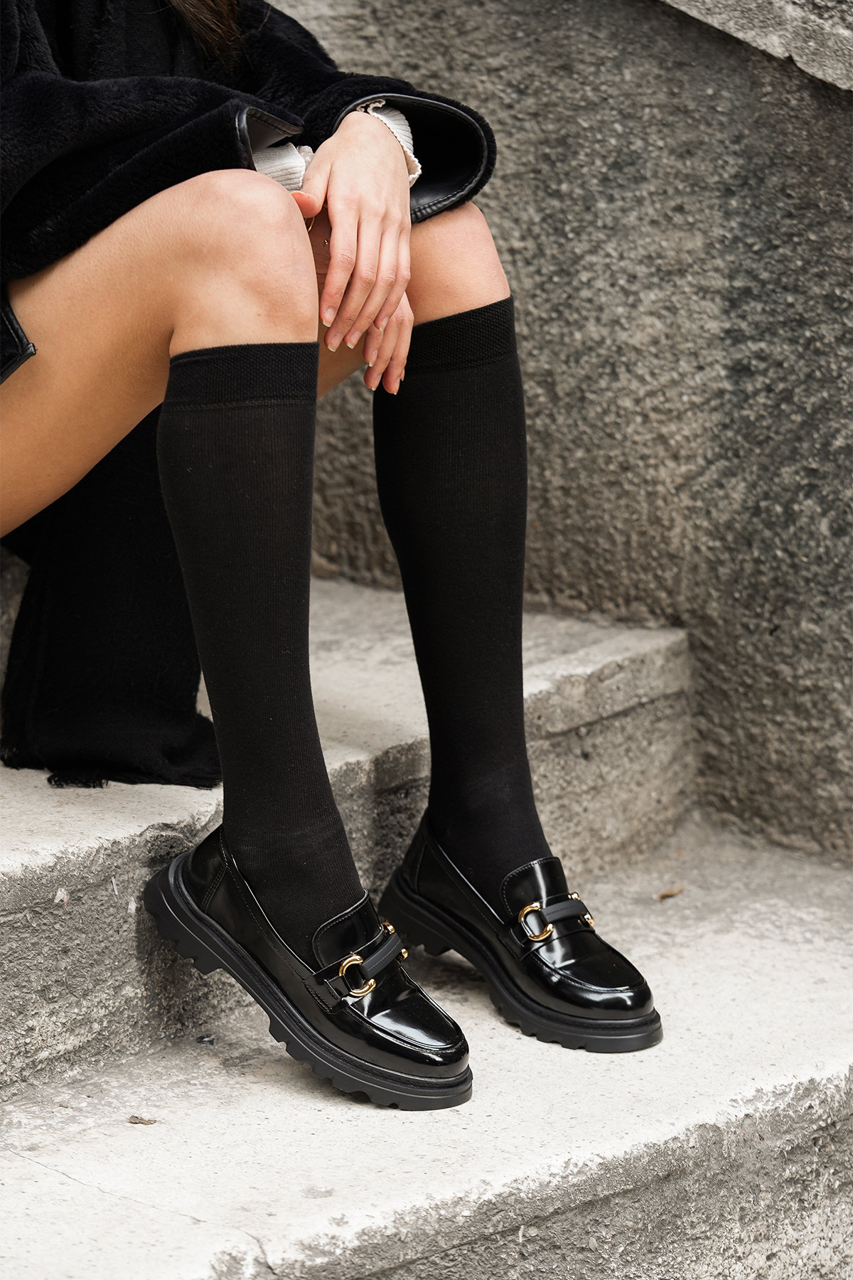 Marjin  Kadın Loafer Yüksek Taban Tokalı Günlük Ayakkabı Kinles Siyah - Görsel 3