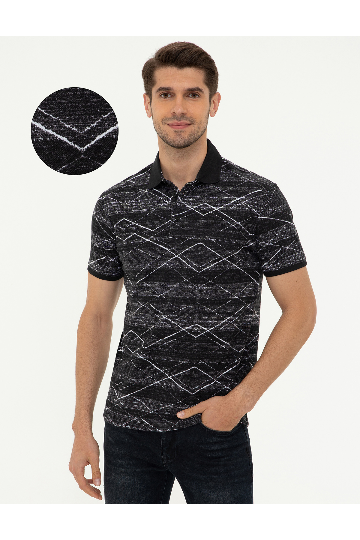 تی شرت مشکی اسلیم فیت کد ۵۰۲۳۲۴۴۶-VR046 پیر کاردین پولوشرت Pierre Cardin
