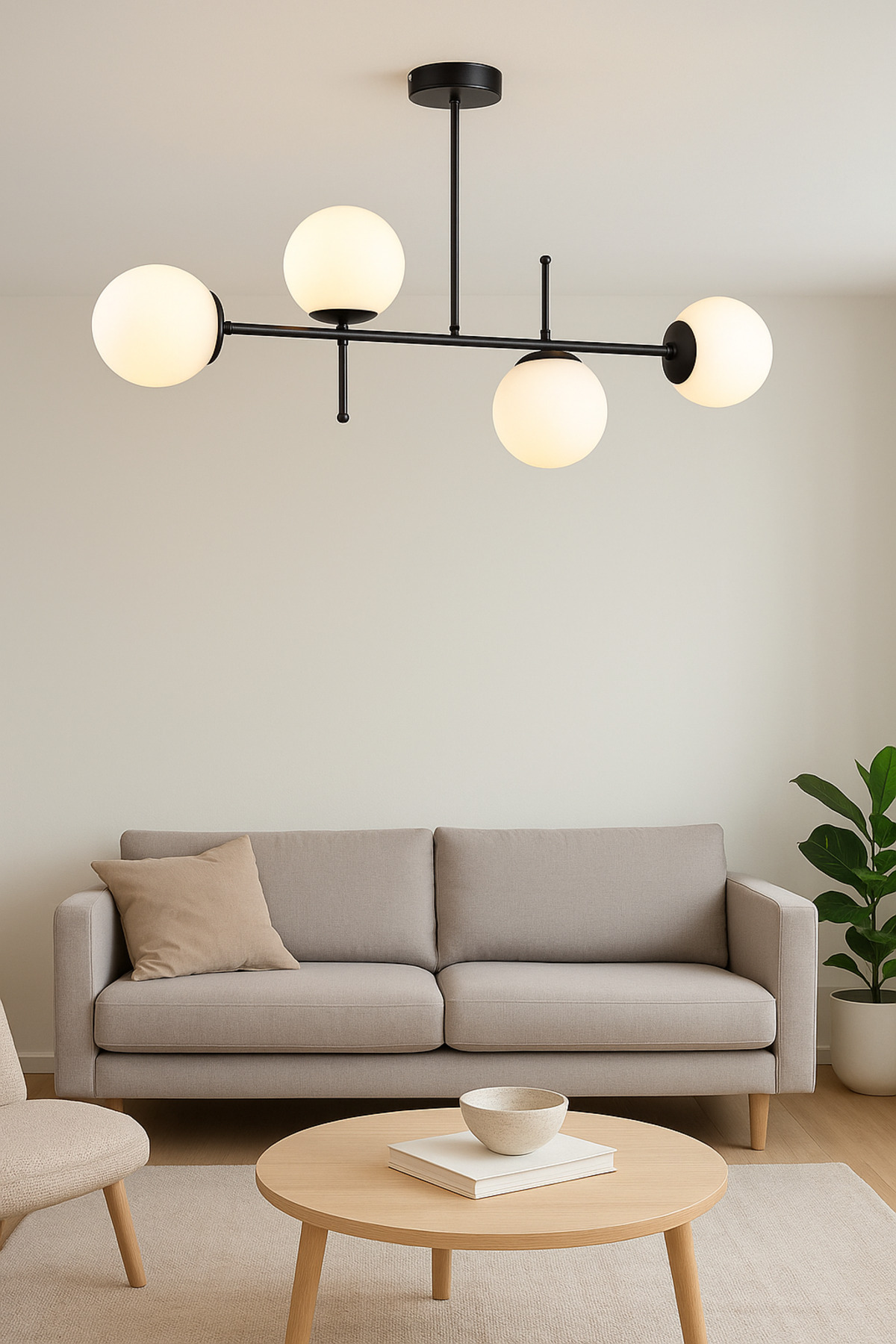 Feris Modern Design Living Room Kitchen Bedroom 4-Piece Chandelier with Black Color White Glass