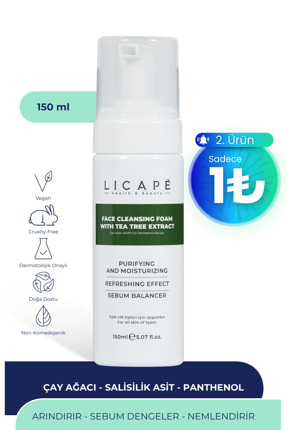 Licape Çay Ağacı Aktifli Yüz Temizleme Köpüğü 150ml