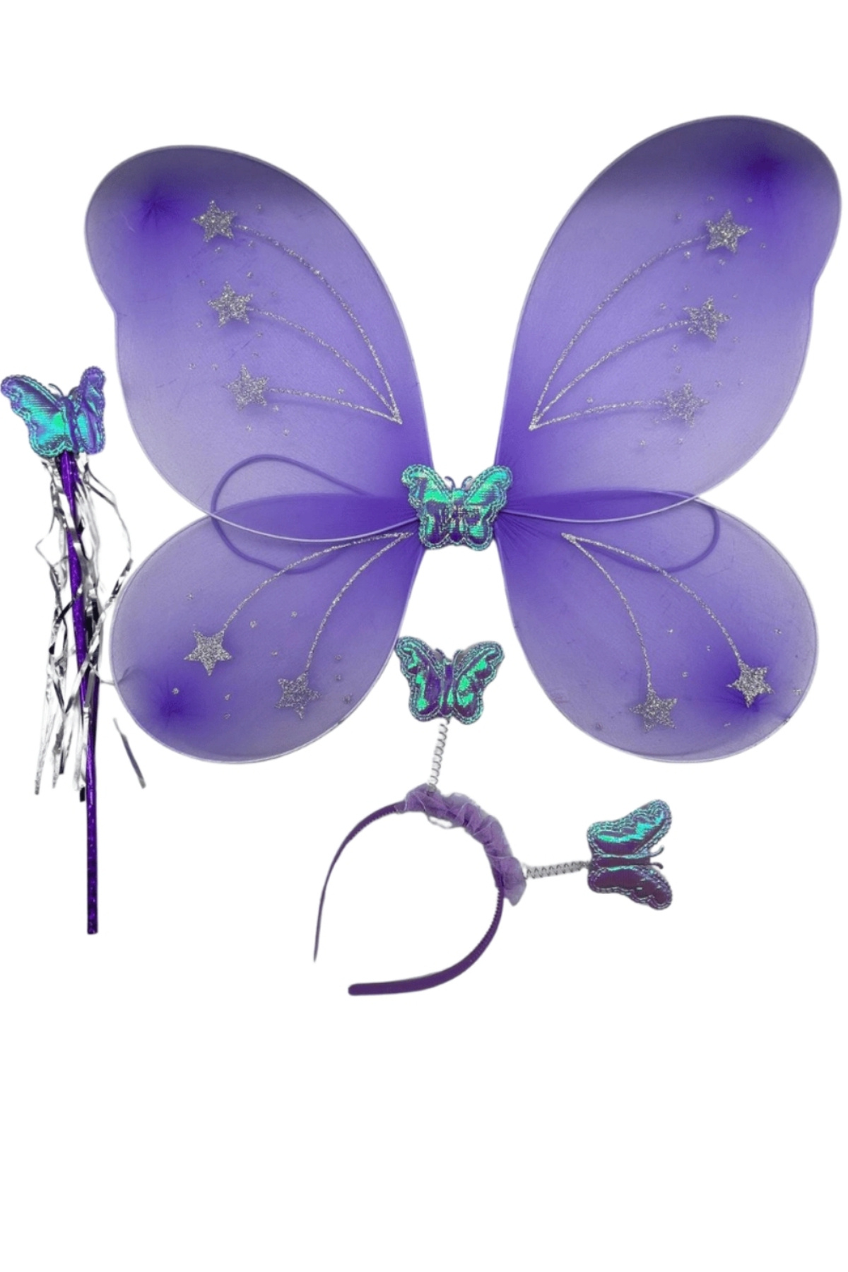 Le Mabelle Lila Kelebek Kanat Asa Taç 3'lü Set