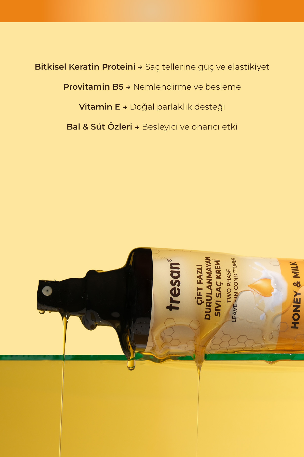 Bal & Süt Besleyici Çift Fazlı Durulanmayan Sıvı Saç Kremi – Isı Korumalı  (Fön Suyu) (250 ml) — 90366 — تصویر 4 از 6