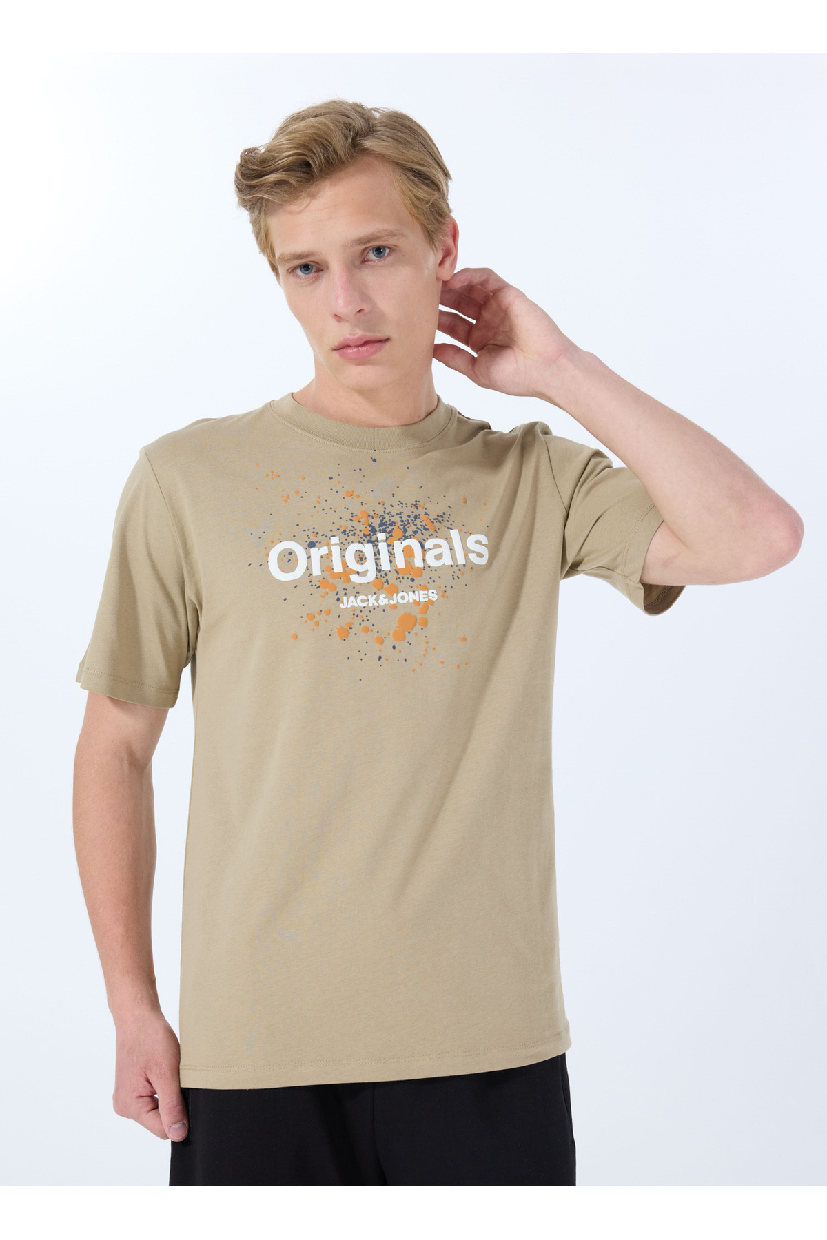 جک اند جونز تی شرت مردانه بژ یقه گرد 12288515_JORSPLASH TEE SS CREW NECK