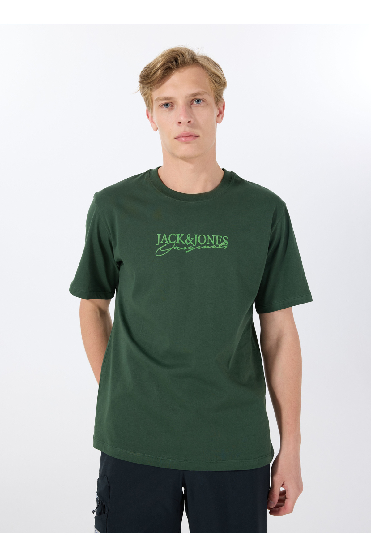 جک اند جونز تی شرت مردانه یقه گرد سبز تیره 12288567_JORBRAND TEE SS CREW NECK