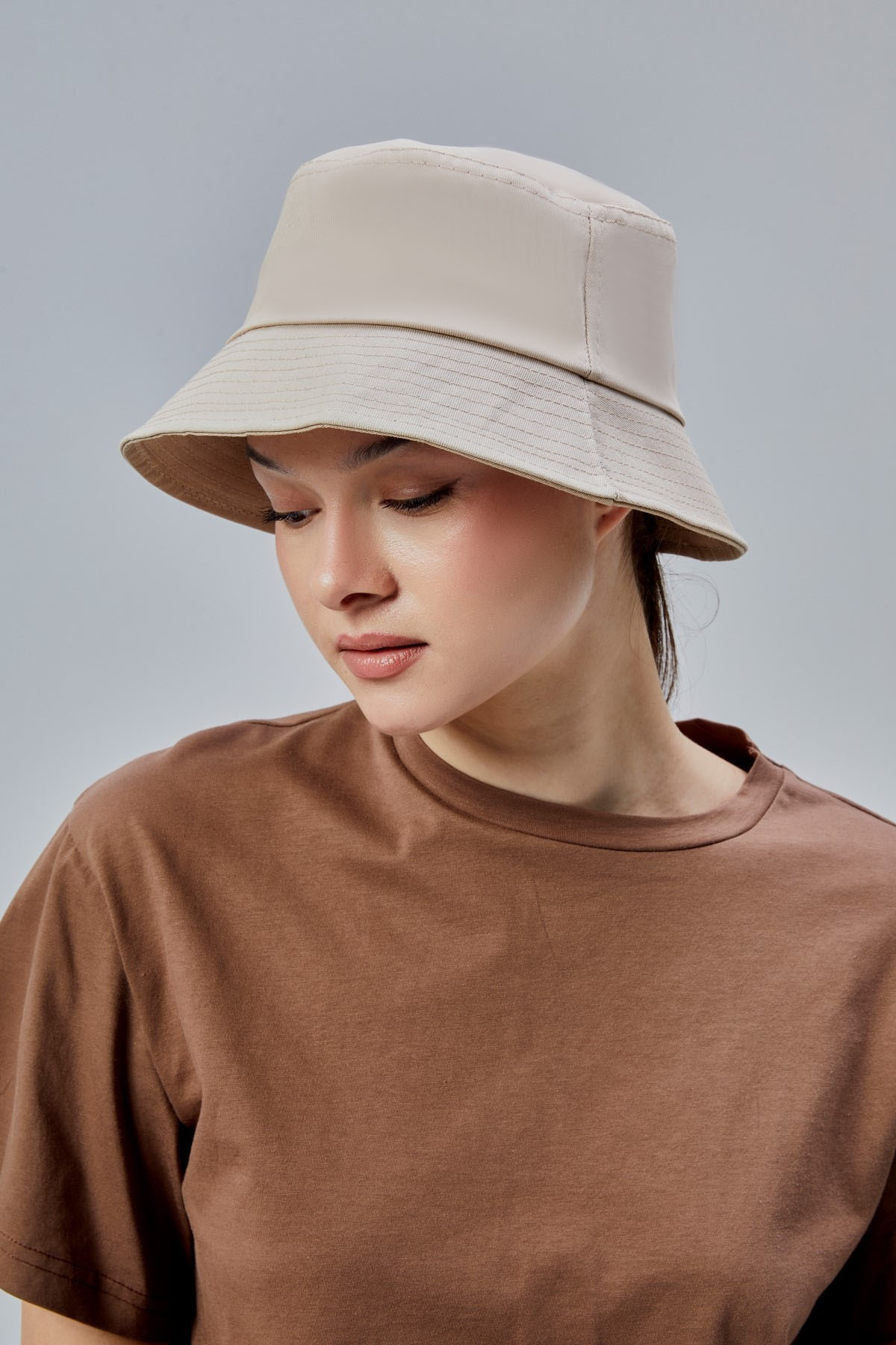 derikem Yazlık Kumaş Kova Şapka, Erkek Kadın Düz Balıkçı Bucket Şapka, Unisex Krem görsel 2