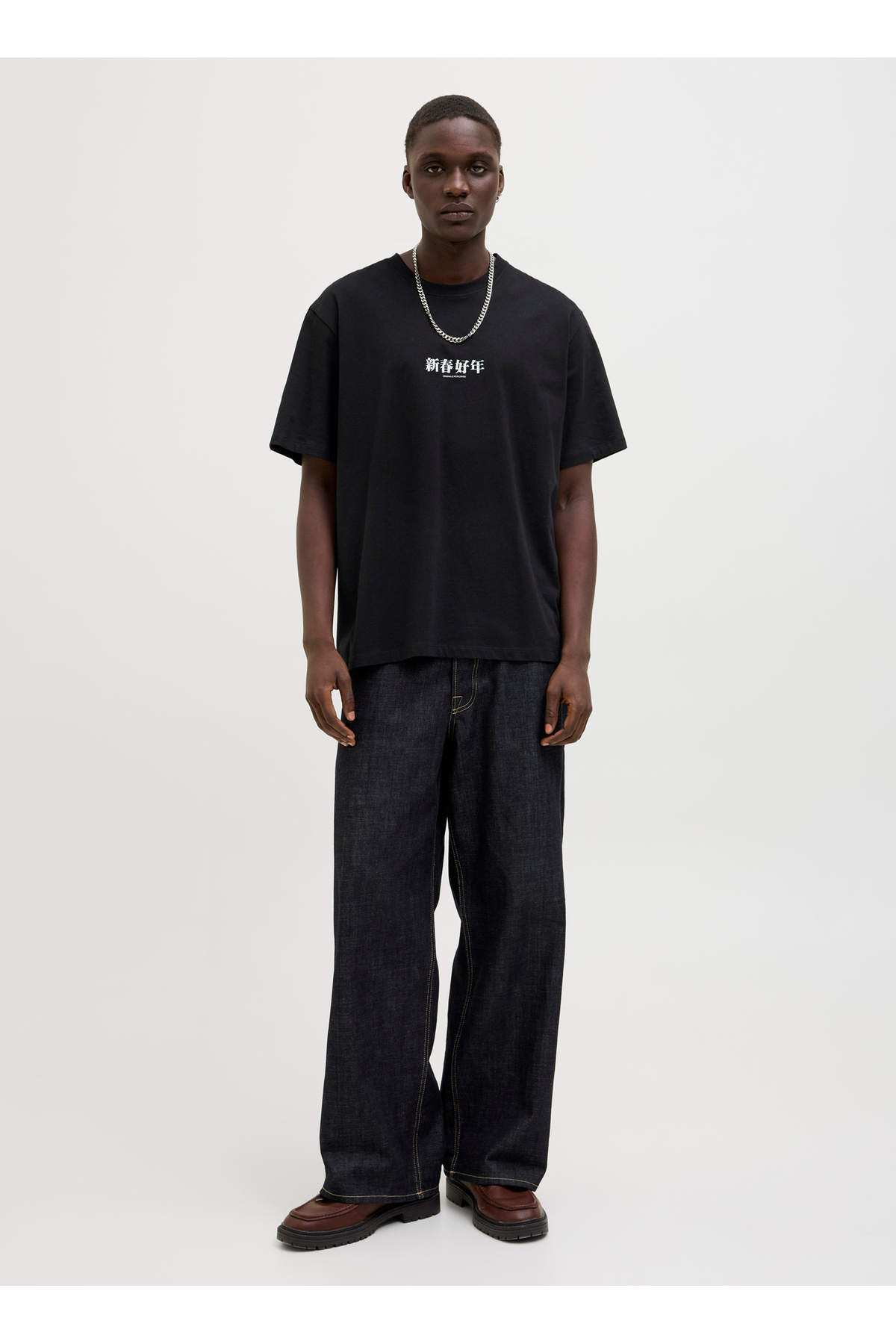 جک اند جونز تی شرت مردانه مشکی یقه گرد 12275402_JORSNAKE TEE SS CREW NECK