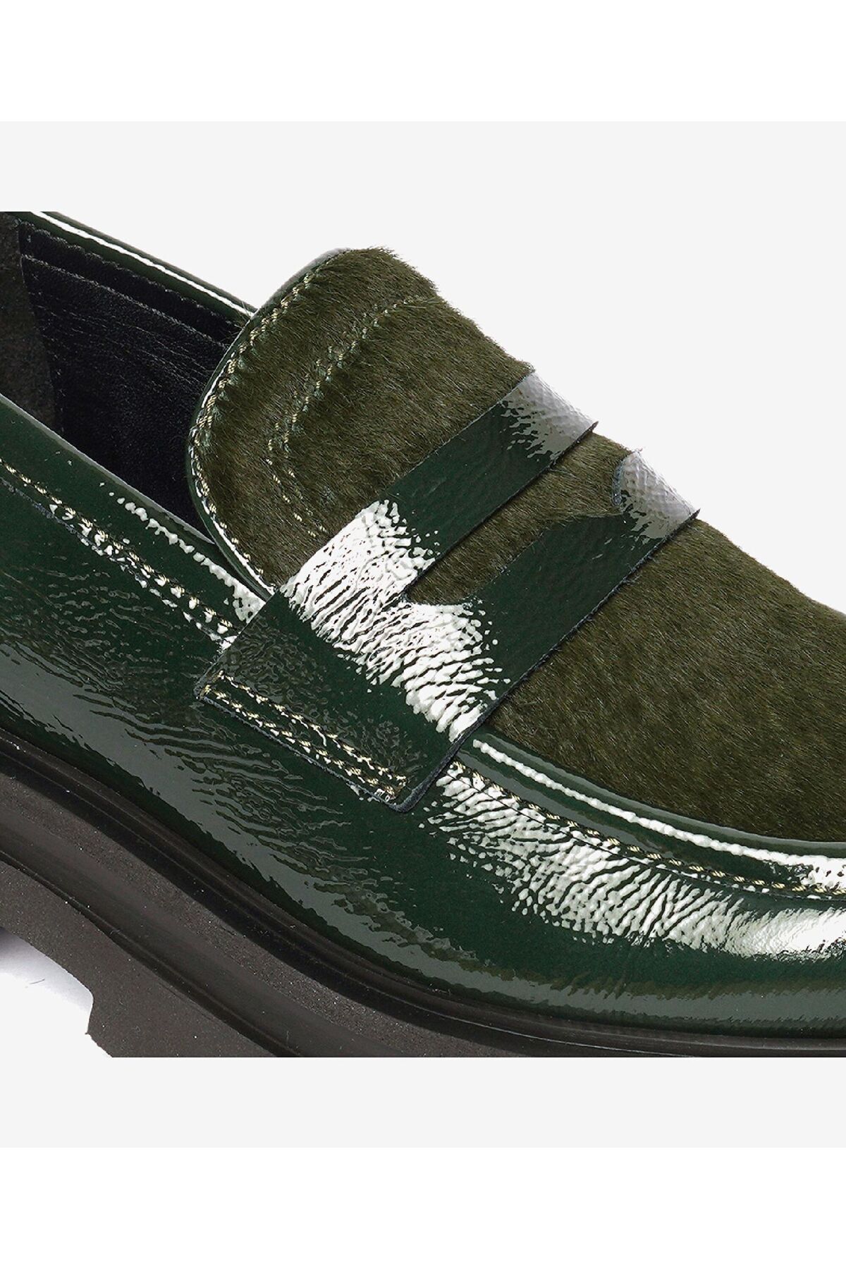 Greyder  Kadın Yeşil Rugan Hakiki Deri Loafer Ayakkabı 4K2WA59116 - Görsel 5