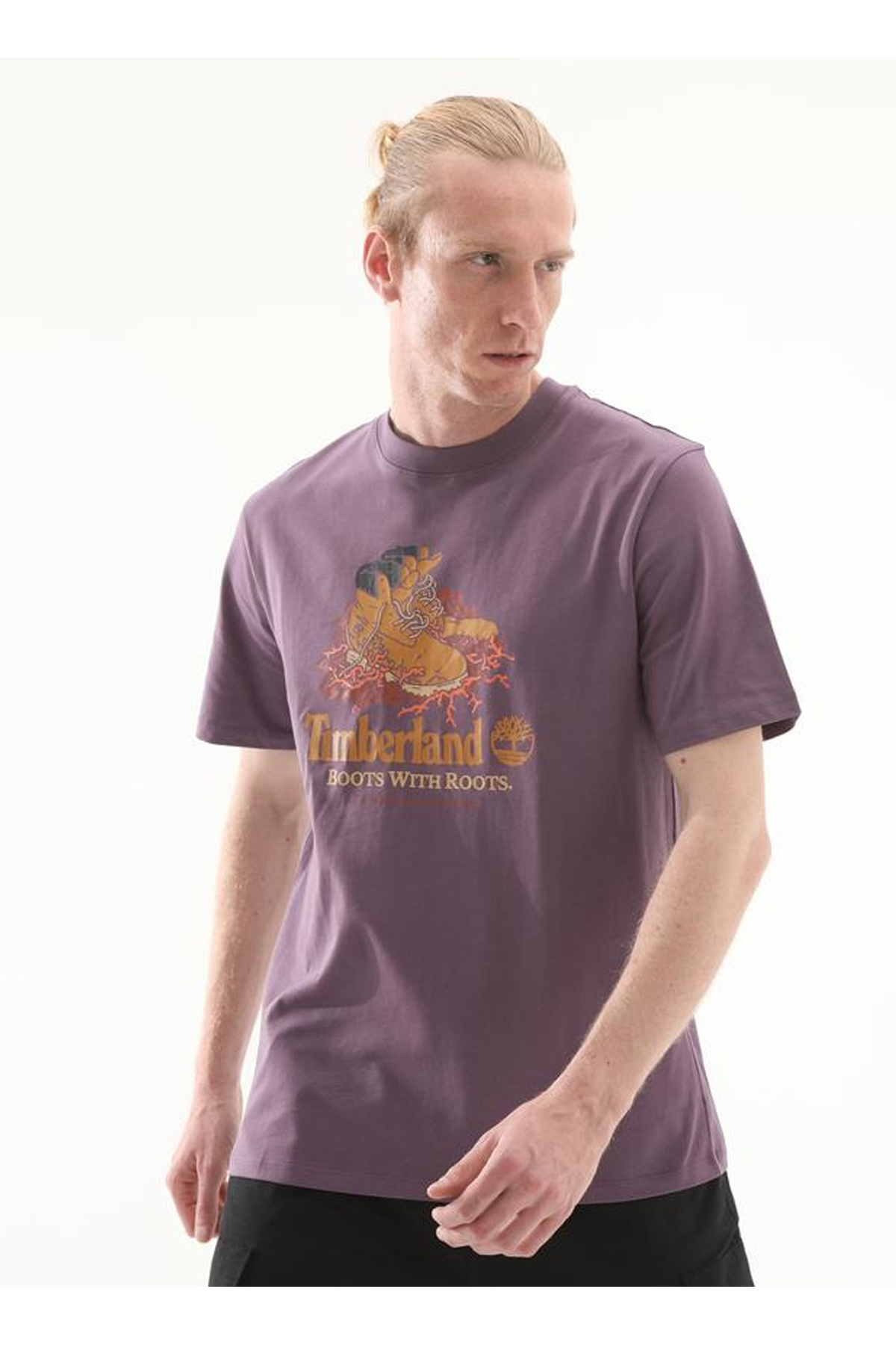 Timberland TB0A6DJ1ENX1-Front Boot Graphic Tee Mor Bisiklet Yaka