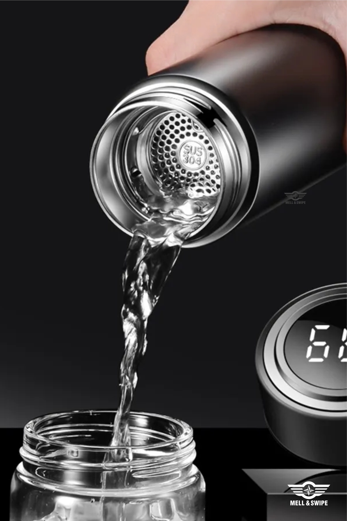 MELL & SWIPE Siyah Dereceli Kişiye Özel İsim Baskılı Çelik Dijital Led Sıcaklık Göstergeli Akıllı Termos 500ml fotoğrafı 3 (önizleme)