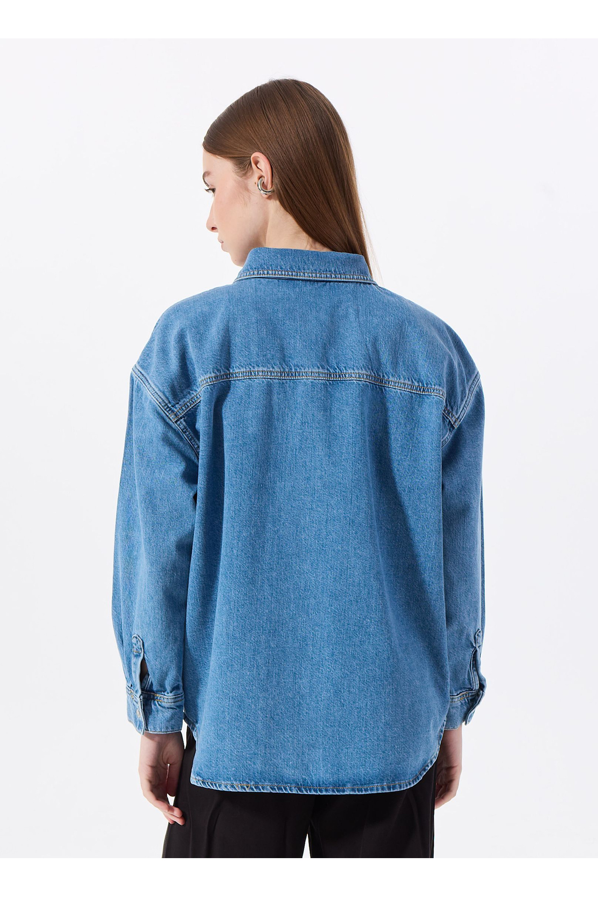 Jeep  Relaxed Gömlek Yaka Yıkamalı İndigo Kadın Denim Gömlek J5SL-GML7149 - Görsel 6