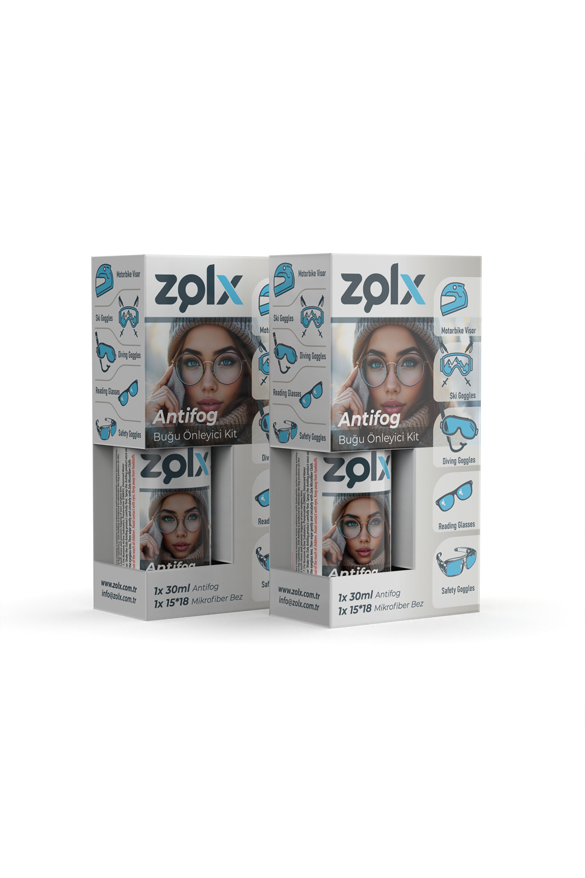 zolx Antifog 30ML İkili Set+15*18 Temizleme Bezi Motorsiklet Vizörü, Deniz, Kayak , Okuma Gözlüğü.