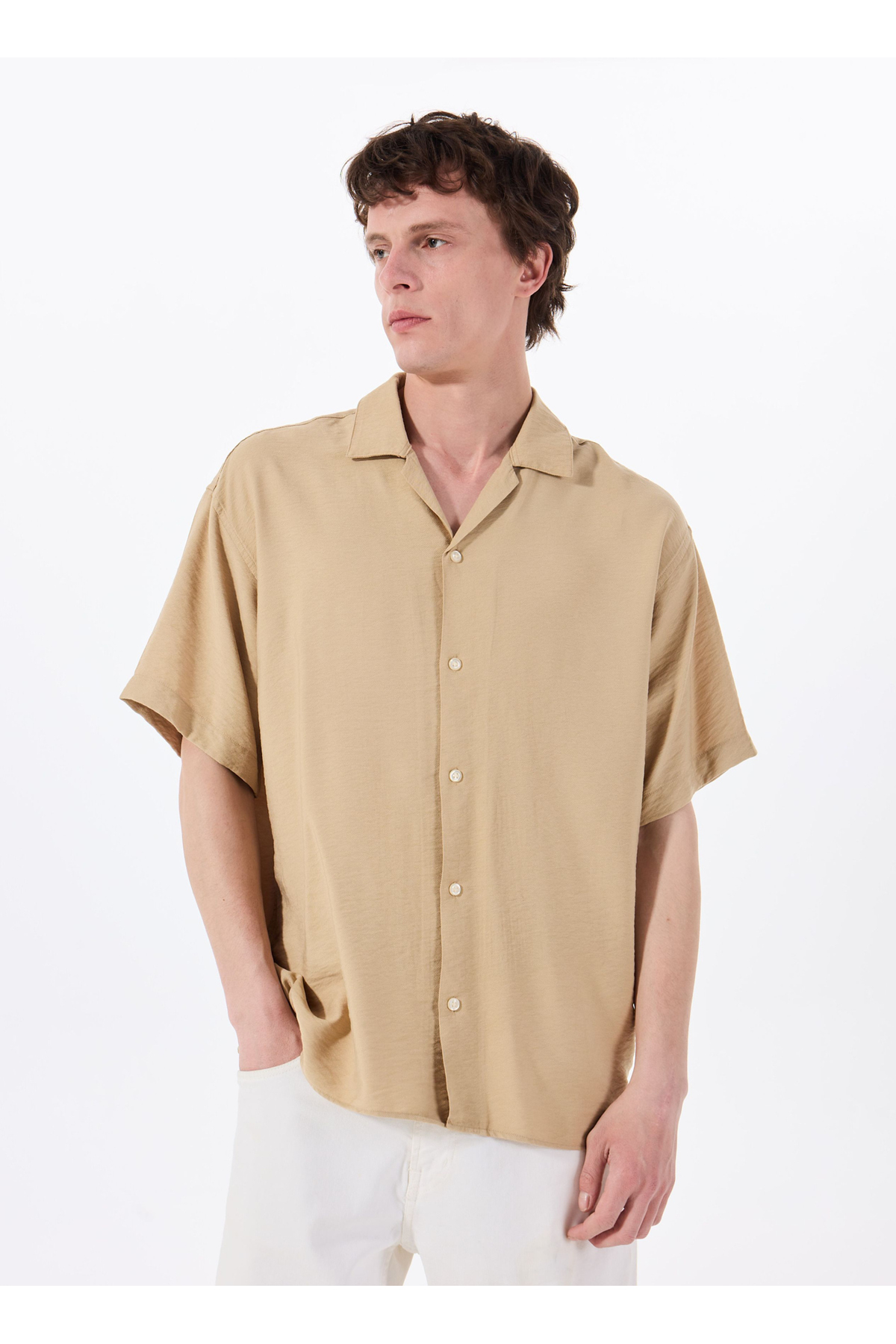جک اند جونز پیراهن مردانه راحت بژ ۱۲۲۶۹۰۸۶_JJEURBAN EDGE RESORT SHIRT