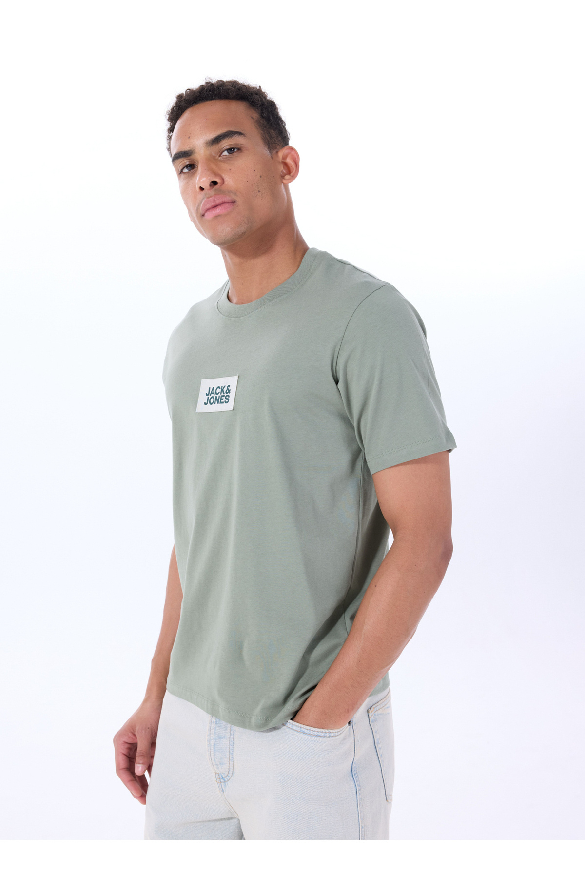 جک اند جونز تی شرت مردانه خاکستری یقه گرد 12288519_JPRBLUZOEY TEE SS CREW NEC
