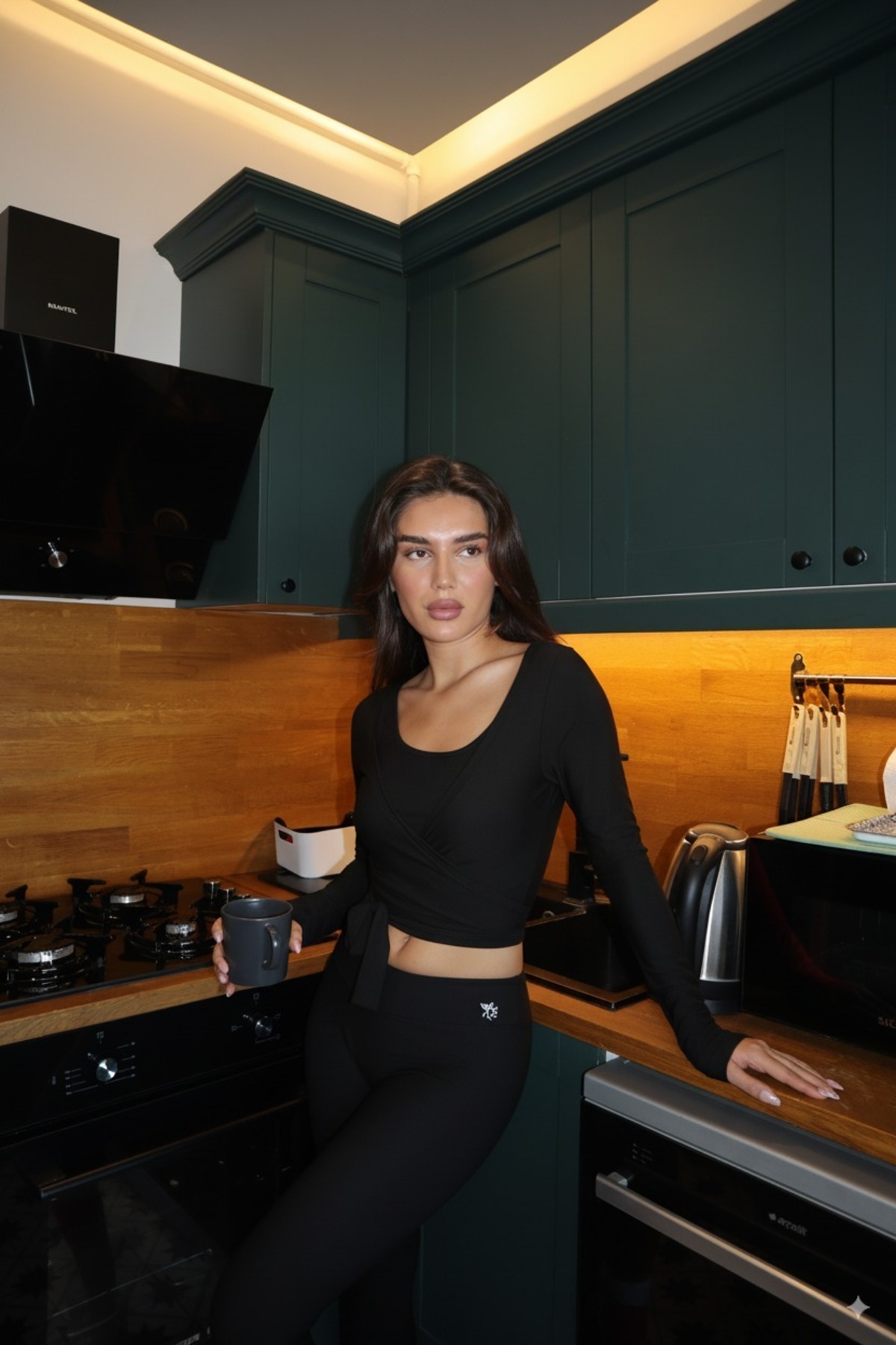 Keep Risen  Beli Ince Gösteren Özel V Kesim Kadın Spor Tayt Siyah - Görsel 6