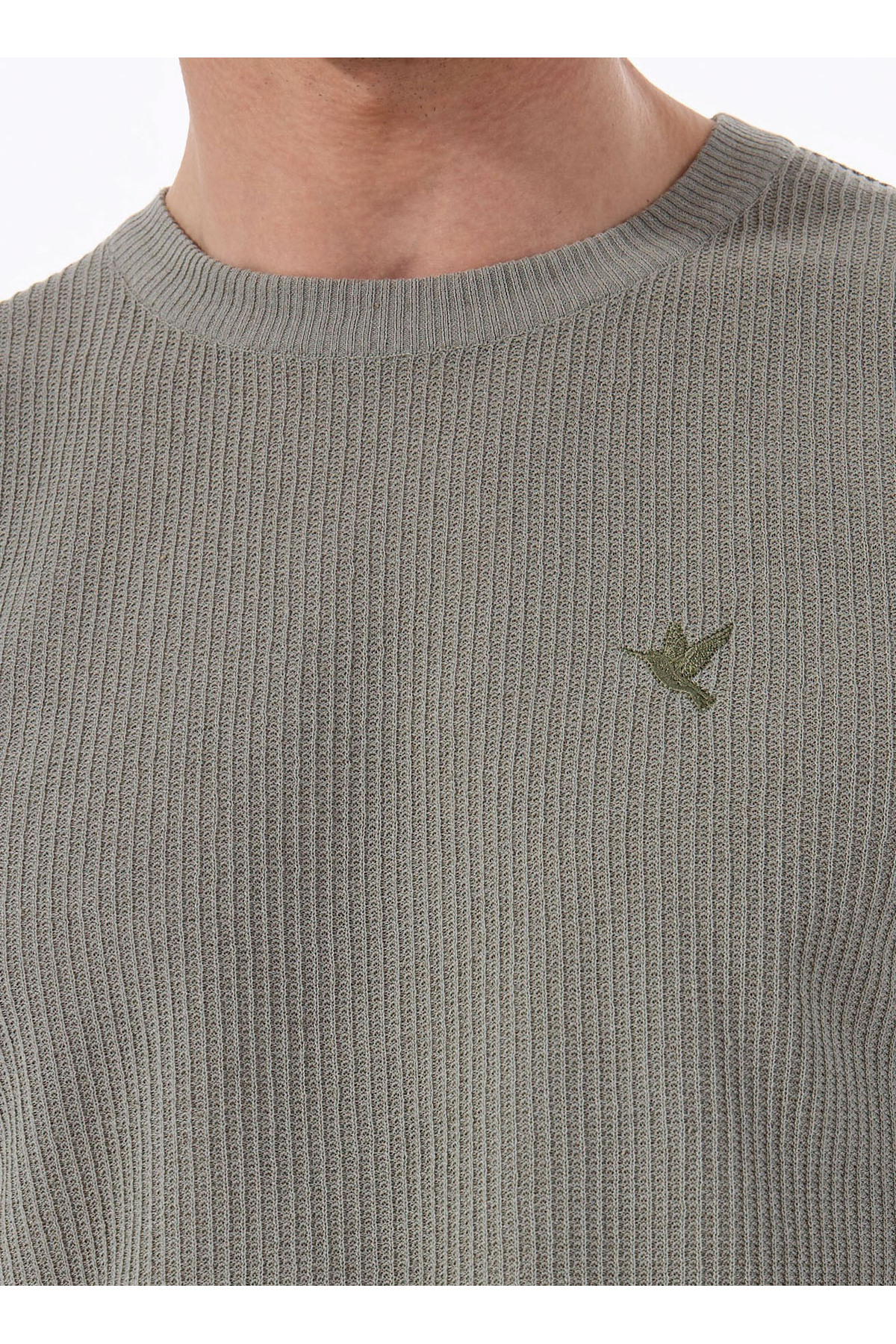 Fabrika  Haki Erkek Bisiklet Yaka Relaxed Fit Keten Karışımlı Kazak F5SM-KZK 2051 - Görsel 4