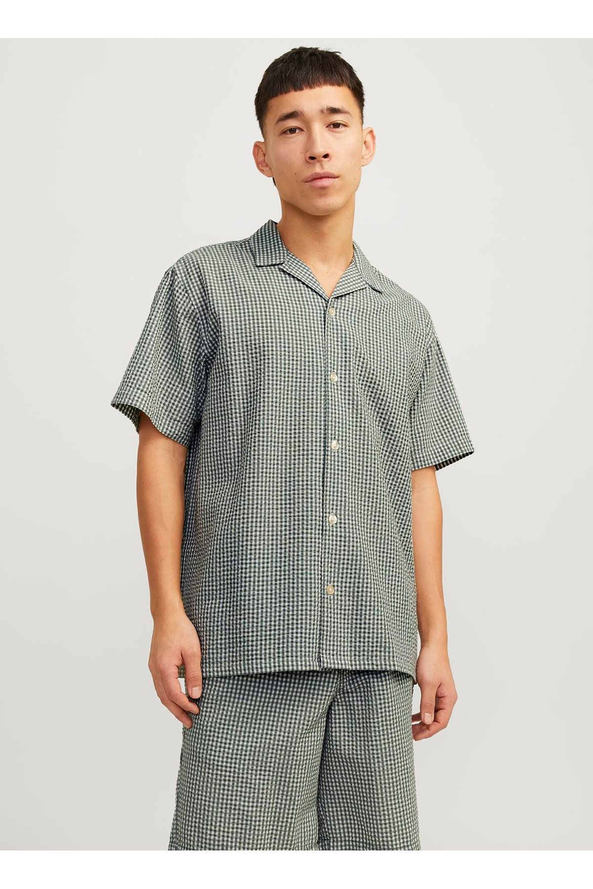 جک اند جونز پیراهن مردانه راحت سبز JOREASTER PALMA SEERSUCKER SHIRT SS