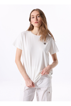 Jeep Bisiklet Yaka Düz Kırık Beyaz Kadın T-Shirt J5SL-TST7186