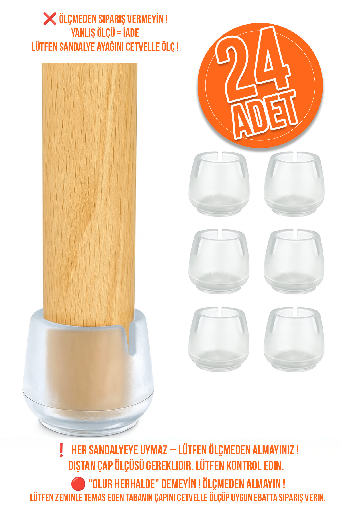 senal ticaret 24 Ad 32 Mm Şeffaf Silikon Masa Sandalye Pabuç Kaydırmaz Koltuk Zemin Koruyucu Çizdirmez Ayak Kılıfı