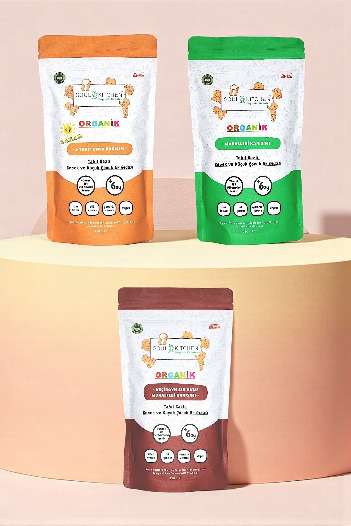 Soul Kitchen Organik Ürünler Organik Bebek Muhallebisi*Sabah Maması*Keçiboynuzlu Muhallebi Tahıl Bazlı Vitaminli Ek Gıda (3X250G)