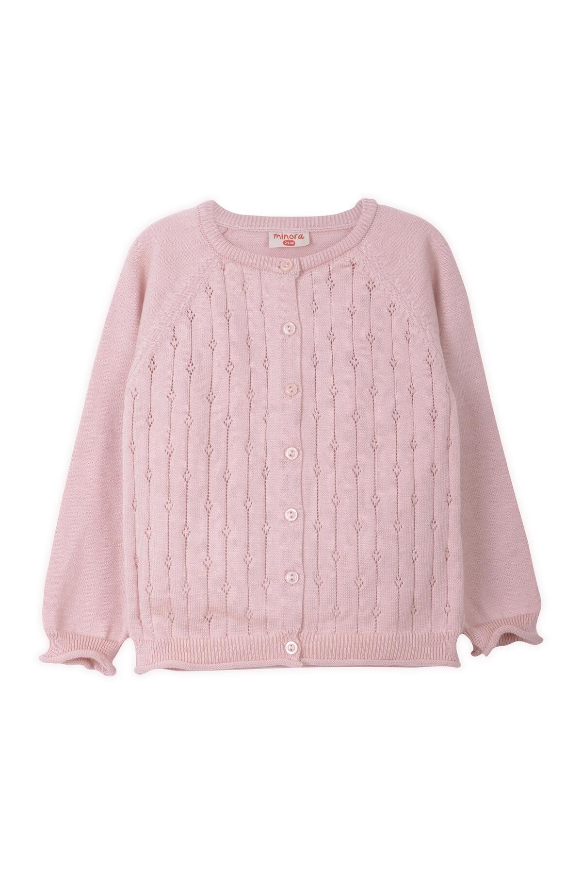 Minora Triko Kız Bebek-Çocuk Yol Ajur Hırka 6-24 AY Pudra fotoğrafı 2 (önizleme)