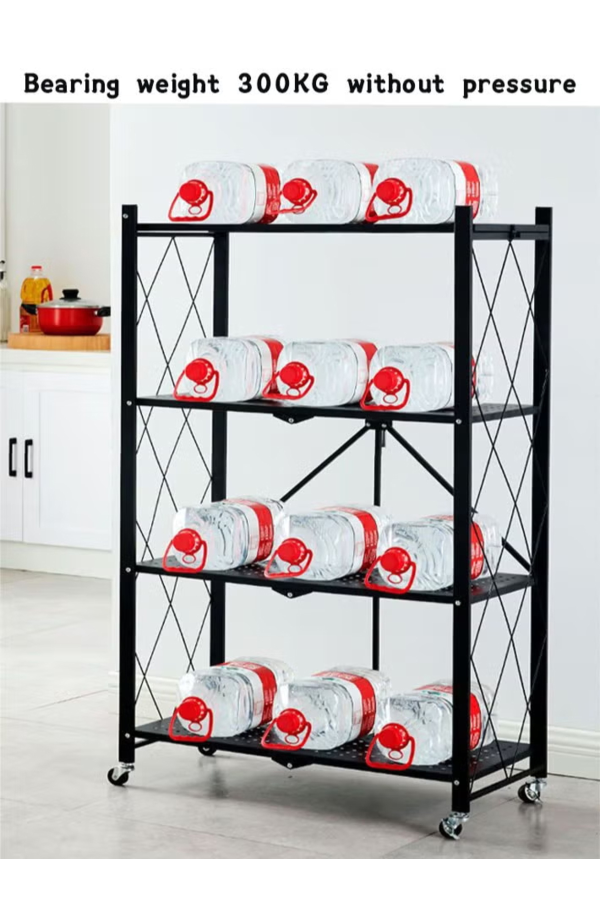 وحدة رفوف تخزين قابلة للطي من ديدا-كوزموس، مكونة من 4 طبقات، مزودة بعجلات، ورف تخزين معدني لعرض المنتجات